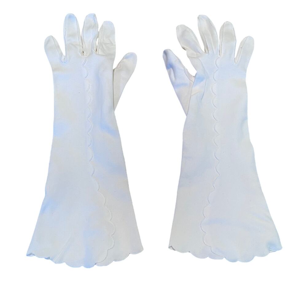Vintage Long White Gloves, Scalloped Edges and Trim, Retro